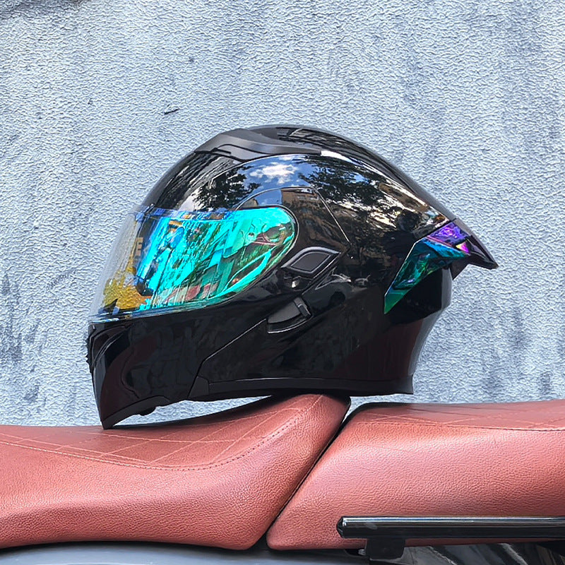 Modular motorcycle helmet with dual visors and a colorful rear spoiler-I151