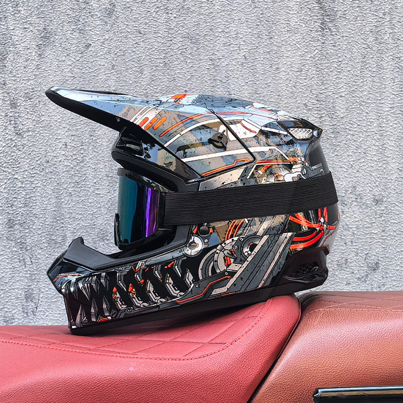 Stylish off-road motorcycle helmet with goggles-I173