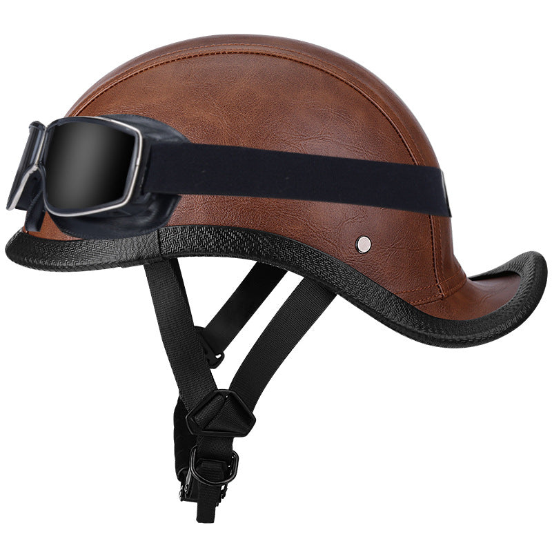 Retro leather baseball cap style cruiser helmet-I49
