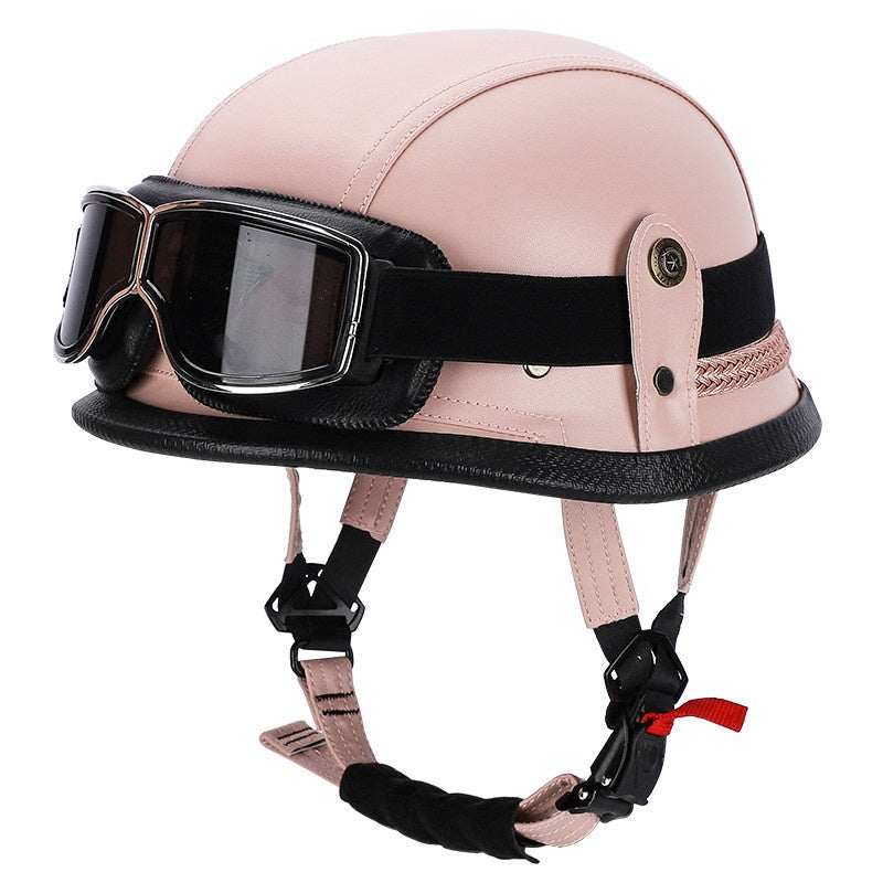 Retro leather cruiser motorcycle half helmet- I15