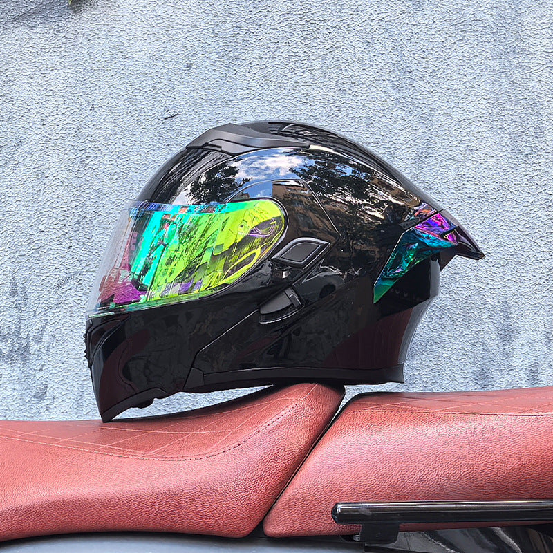 Modular motorcycle helmet with dual visors and a colorful rear spoiler-I151