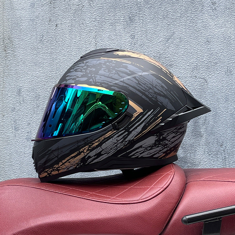 Full-face motorcycle helmet with iridescent visor-I192
