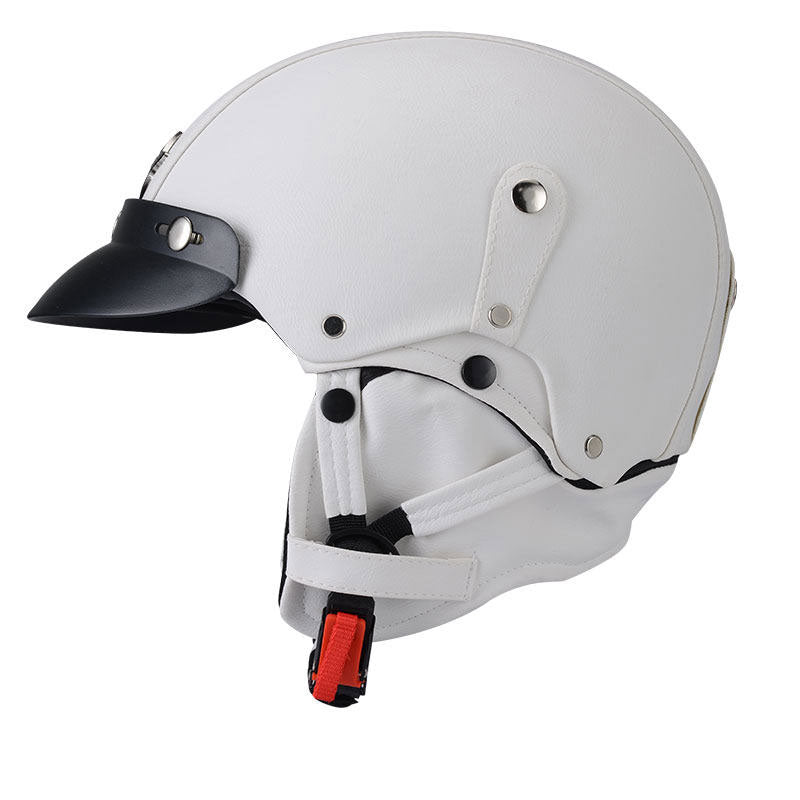 Retro open-face motorcycle helmet with goggles-I103