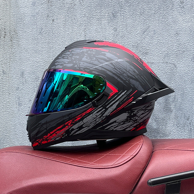Full-face motorcycle helmet with iridescent visor-I192