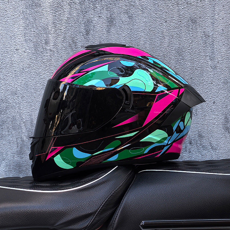 Dazzling Full-Face Motorcycle Helmet with Dual Visors (Racing Style)-I158