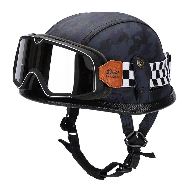 Retro leather cruiser motorcycle half helmet- I15