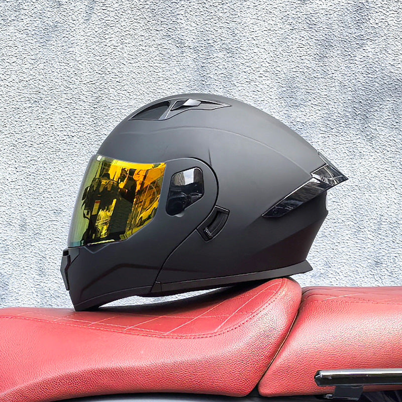 Flip-up motorcycle helmet with aurora-style finish and dual visor-I186
