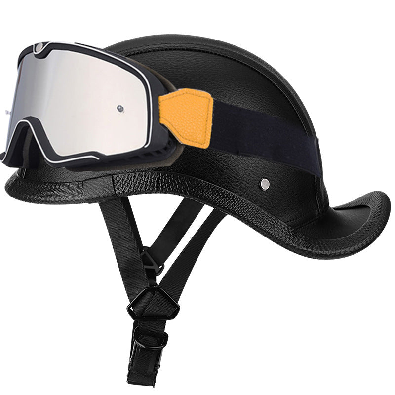 Retro leather baseball cap style cruiser helmet-I49