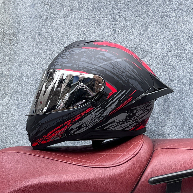 Full-face motorcycle helmet with dual visors (silver visor)-I193