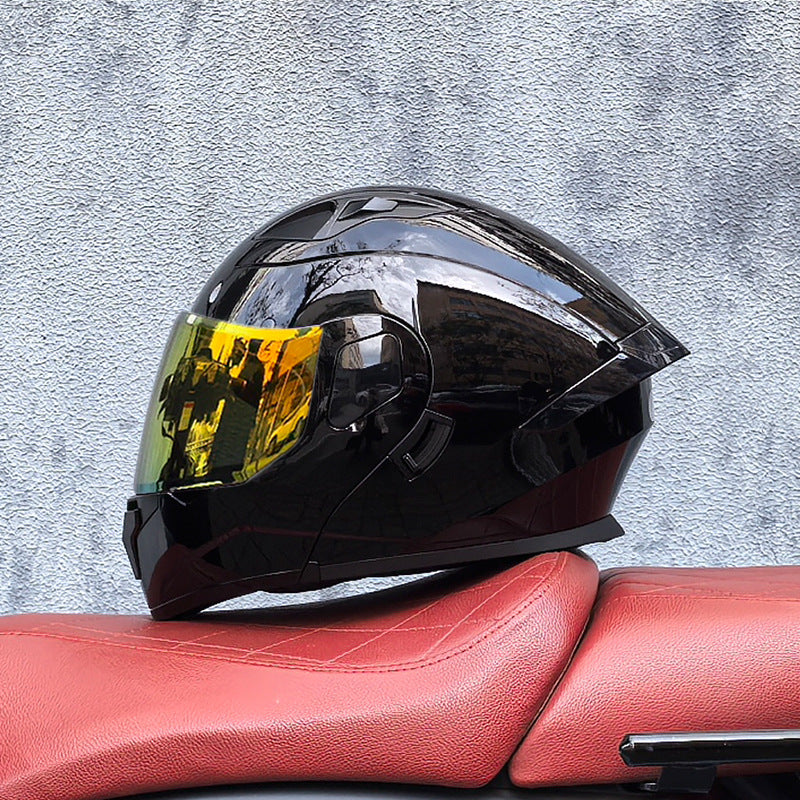 Flip-up motorcycle helmet with aurora-style finish and dual visor-I186