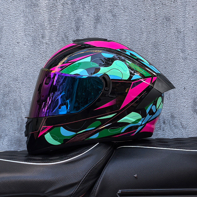 Dazzling Full-Face Motorcycle Helmet with Dual Visors (Racing Style)-I158