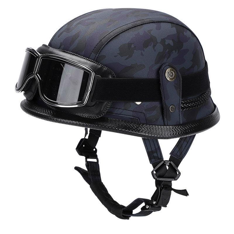 Retro leather cruiser motorcycle half helmet- I15