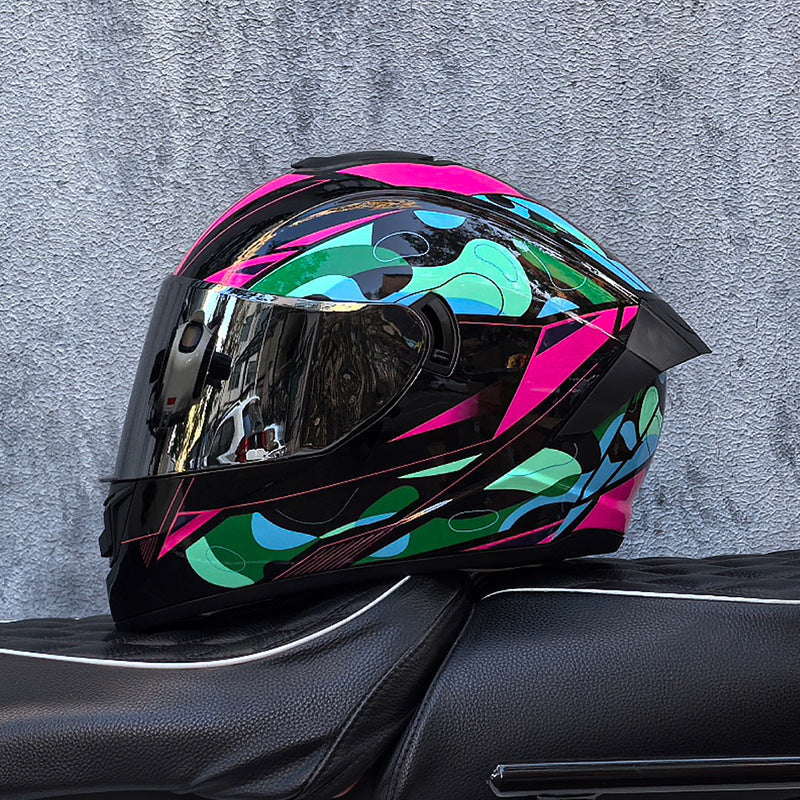 Dazzling Full-Face Motorcycle Helmet with Dual Visors (Racing Style)-I158