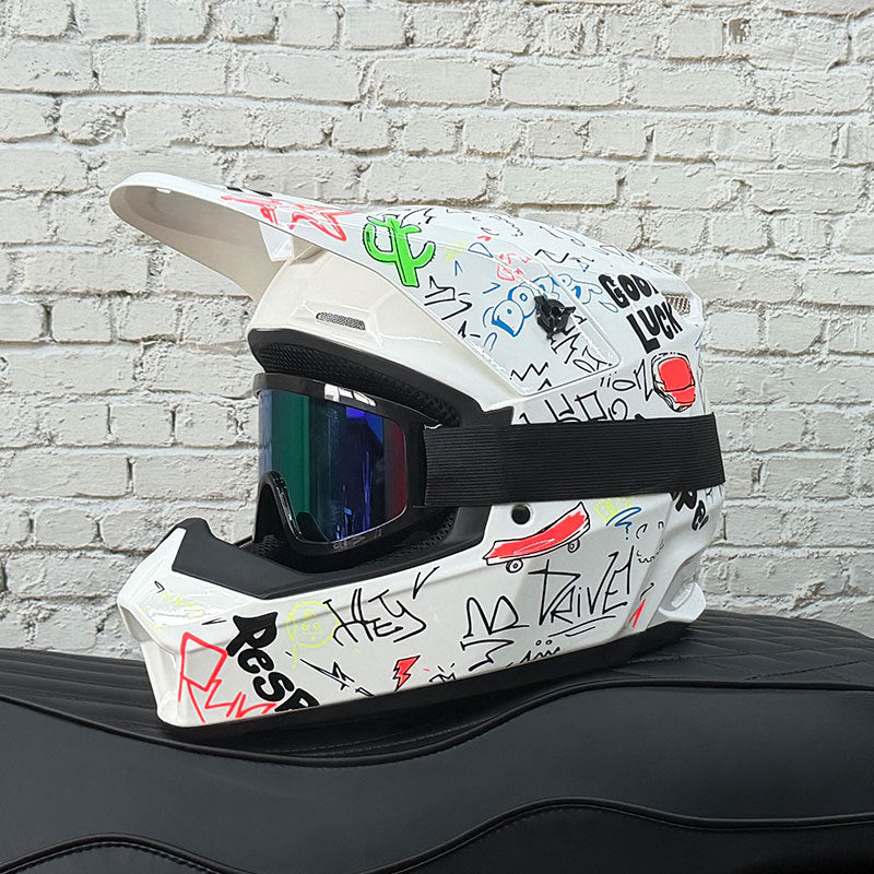 Motocross Goggles-Style Helmet with Graffiti Design-I172