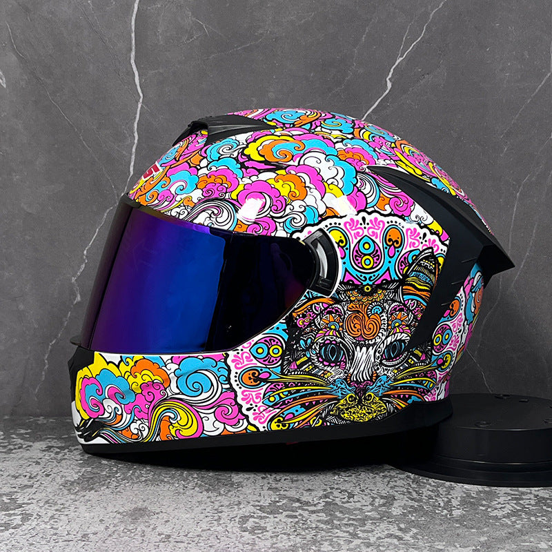 Full-face motorcycle helmet with an iridescent visor-I206