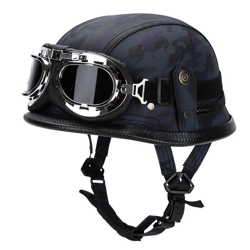Retro leather cruiser motorcycle half helmet- I15