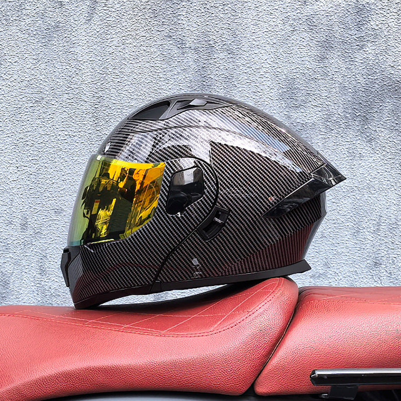 Flip-up motorcycle helmet with aurora-style finish and dual visor-I186
