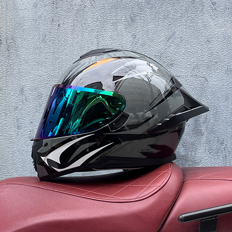 Full-face motorcycle helmet with iridescent visor-I192