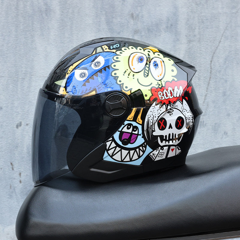 DOT certified dual-lens retro open-face motorcycle helmet-I55