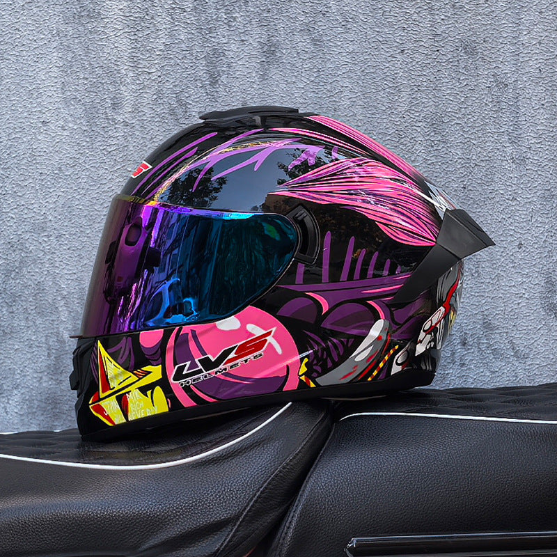 Dazzling Full-Face Motorcycle Helmet with Dual Visors (Racing Style)-I158