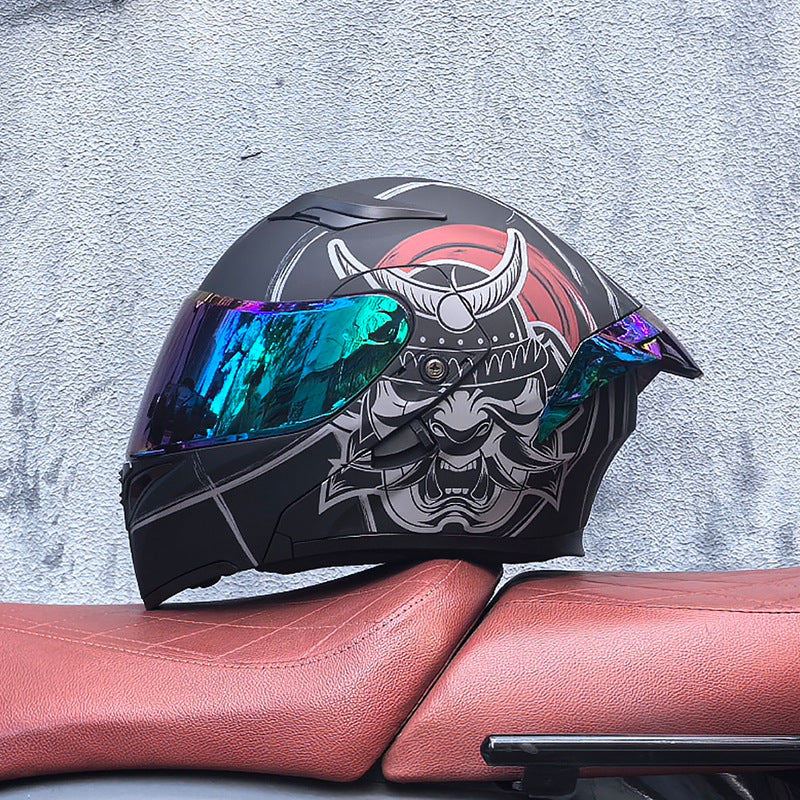 Modular motorcycle helmet with dual visors and a colorful rear spoiler-I151
