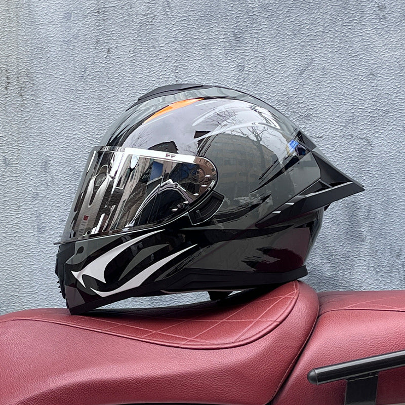 Full-face motorcycle helmet with dual visors (silver visor)-I193