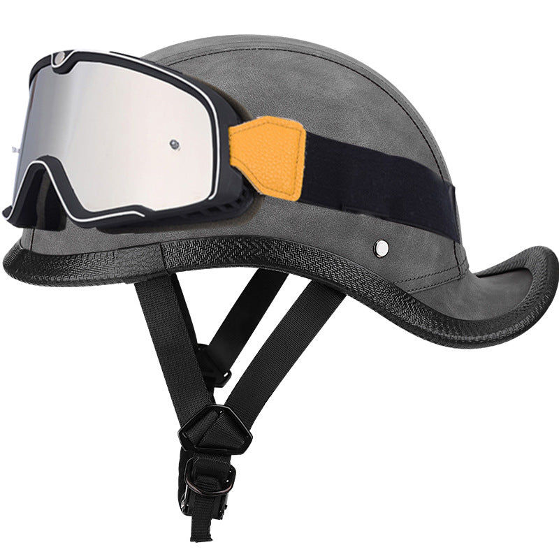 Retro leather baseball cap style cruiser helmet-I49