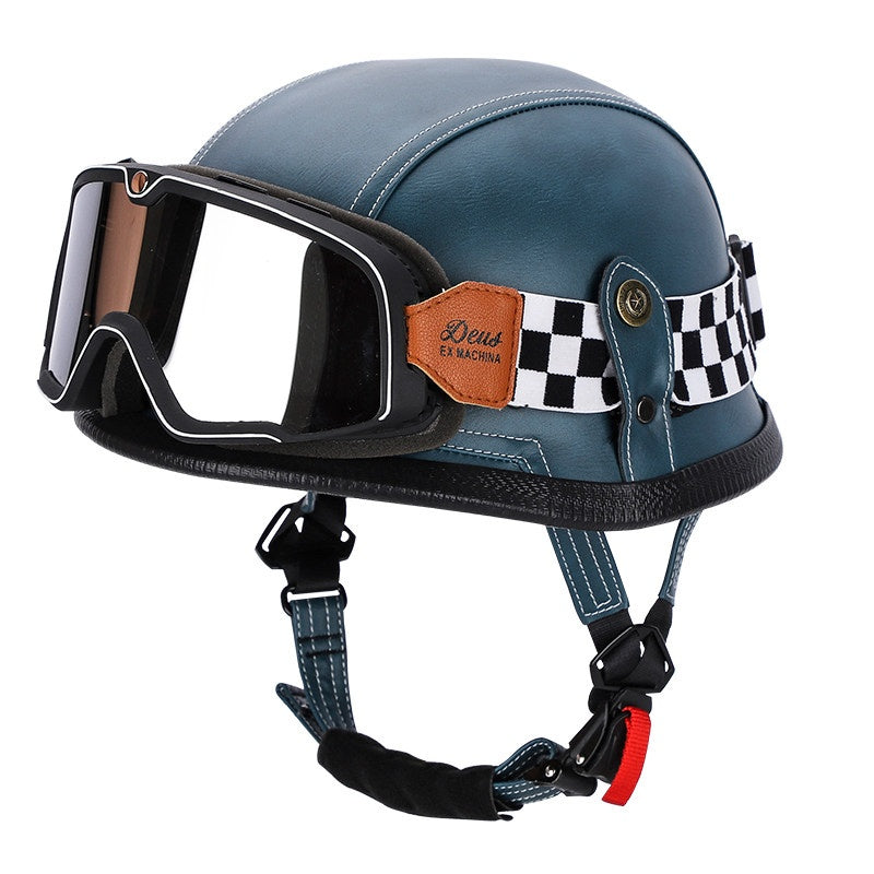 Retro leather cruiser motorcycle half helmet- I15