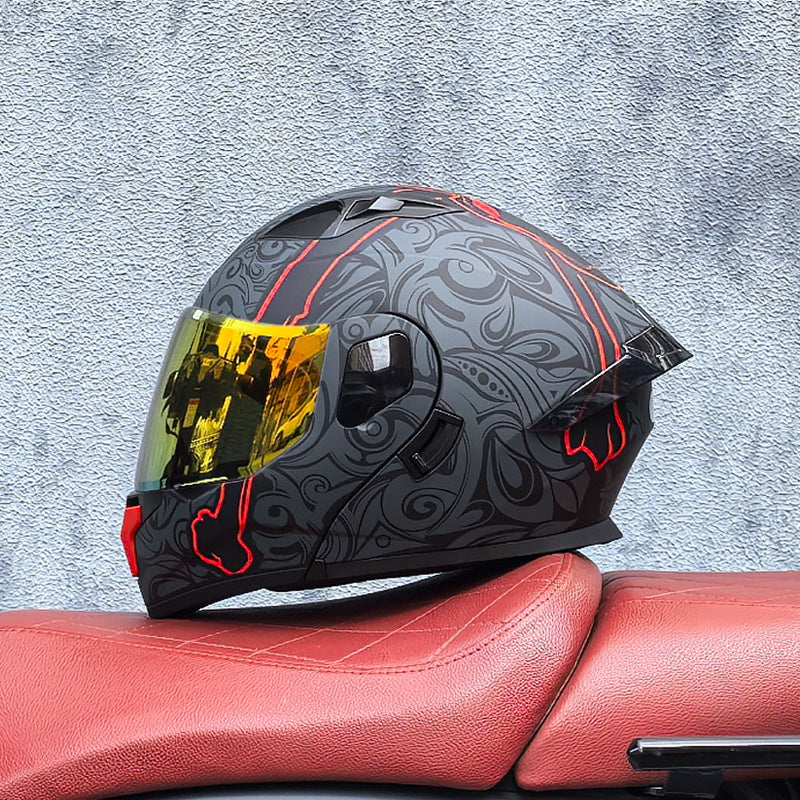 Flip-up motorcycle helmet with aurora-style finish and dual visor-I186