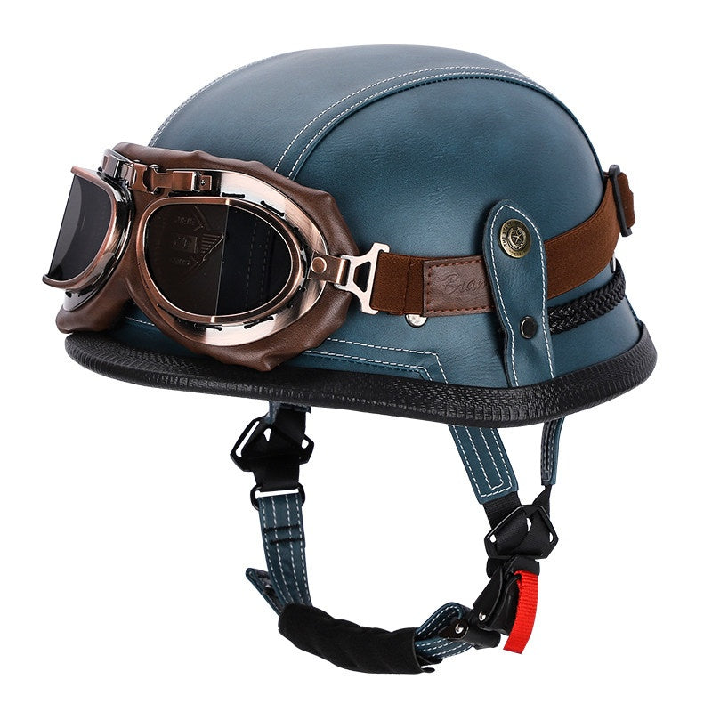 Retro leather cruiser motorcycle half helmet- I15