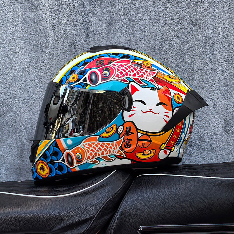 Dazzling Full-Face Motorcycle Helmet with Dual Visors (Racing Style)-I158