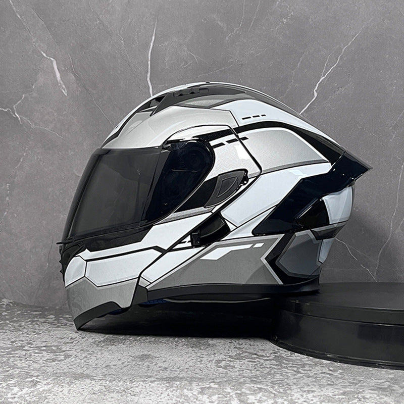 Stylish Modular Motorcycle Helmet with Dual Visors and Rear Spoiler-I153