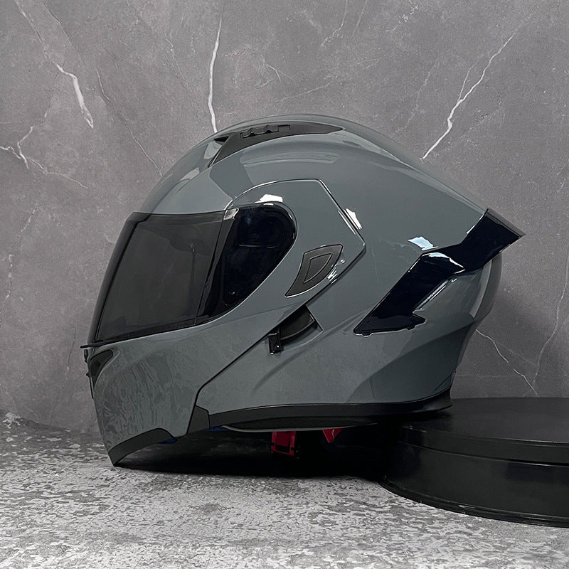 Motorcycle modular helmet with dual visors and a minimalist rear spoiler-I152