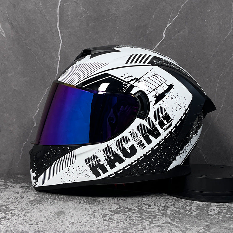 Full-face motorcycle helmet with an iridescent visor-I206