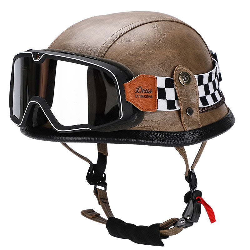 Retro leather cruiser motorcycle half helmet- I15