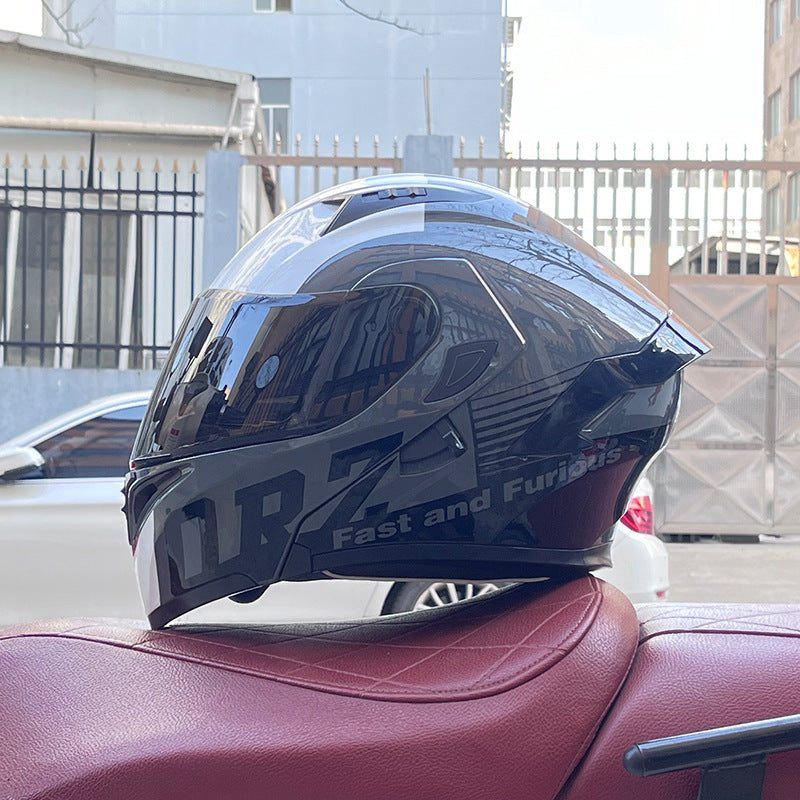 Motorcycle modular helmet with dual visors and a minimalist rear spoiler-I152