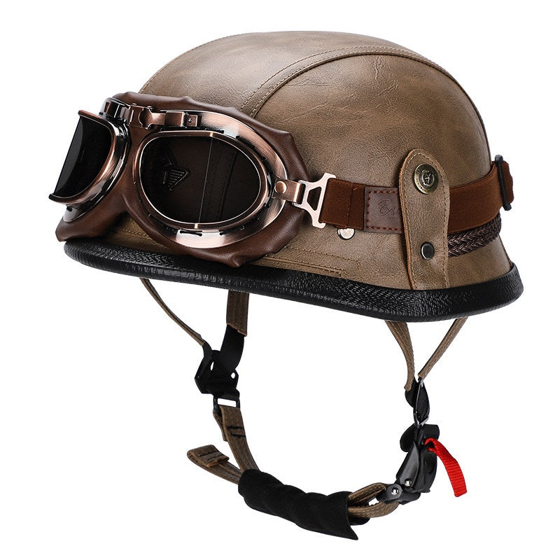 Retro leather cruiser motorcycle half helmet- I15