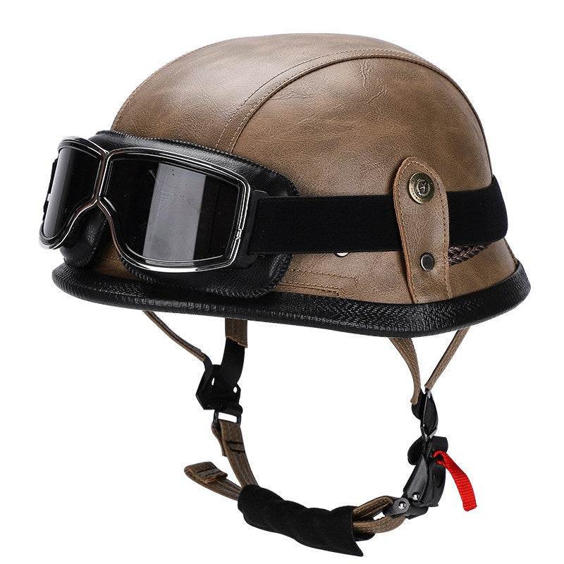Retro leather cruiser motorcycle half helmet- I15