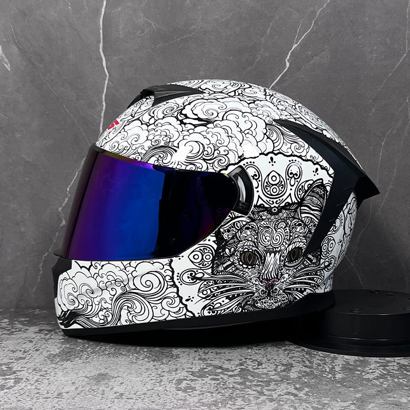 Full-face motorcycle helmet with an iridescent visor-I206