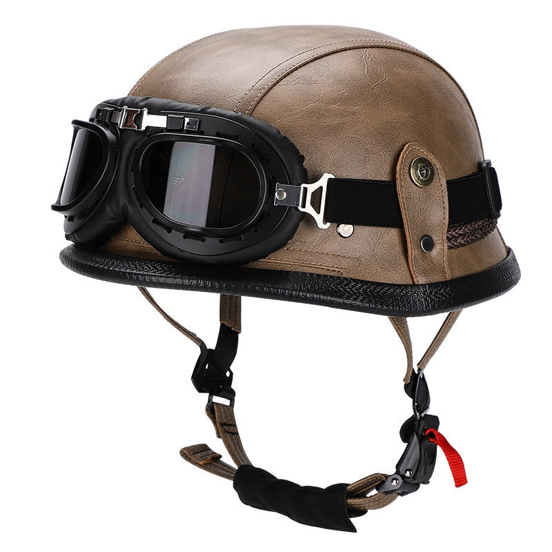 Retro leather cruiser motorcycle half helmet- I15