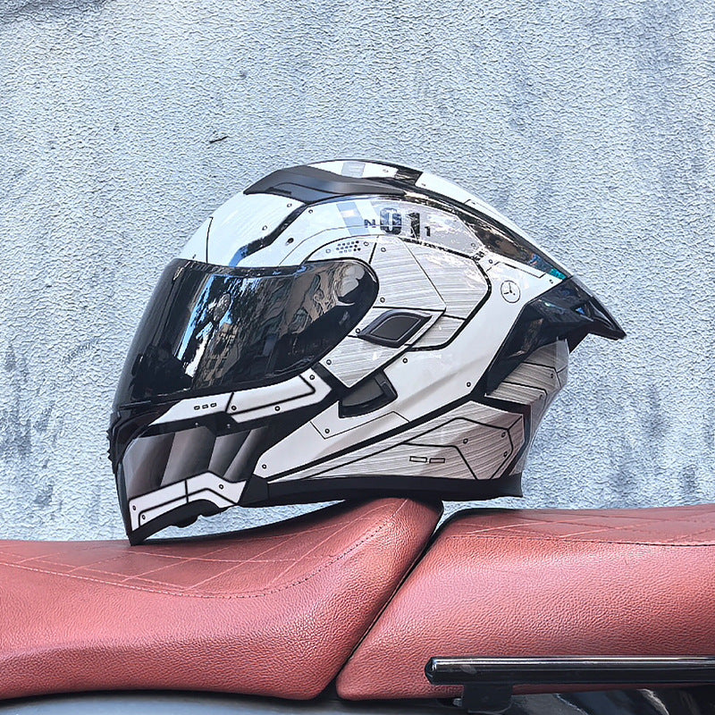 Flip-up motorcycle helmet with dual visors and a tinted rear spoiler-I149