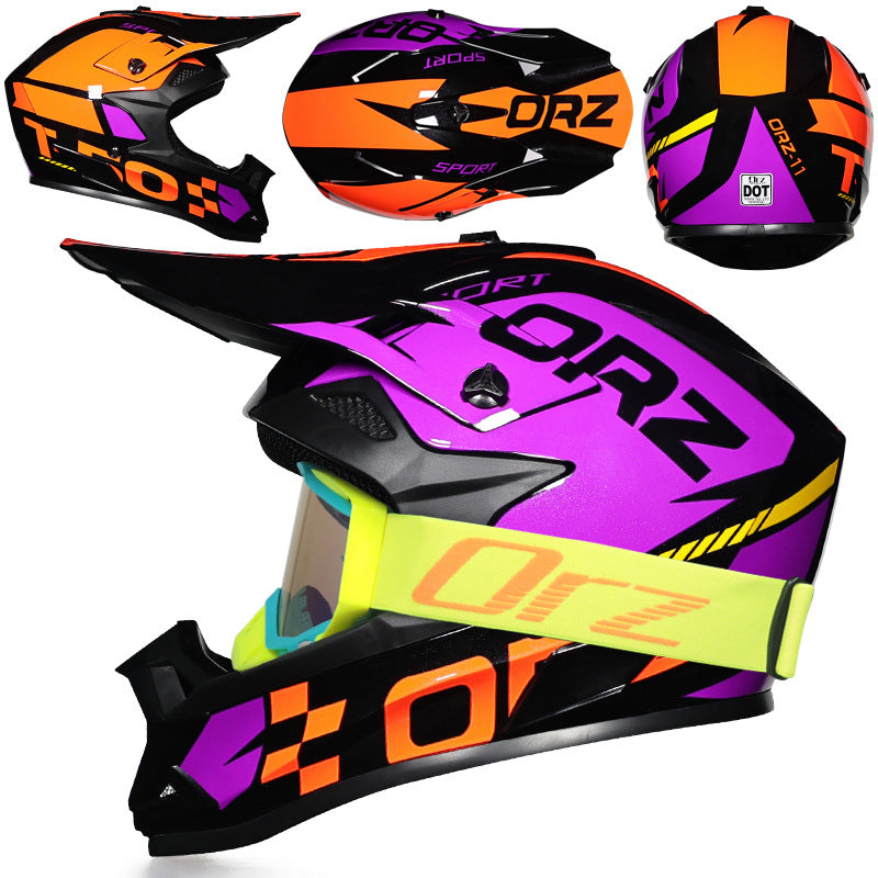 Motocross helmet with lake-blue goggle frame-I223