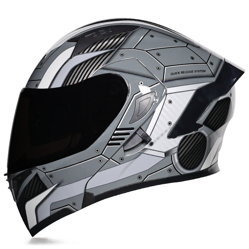 Motorcycle modular helmet with dual visors and a minimalist rear spoiler-I152
