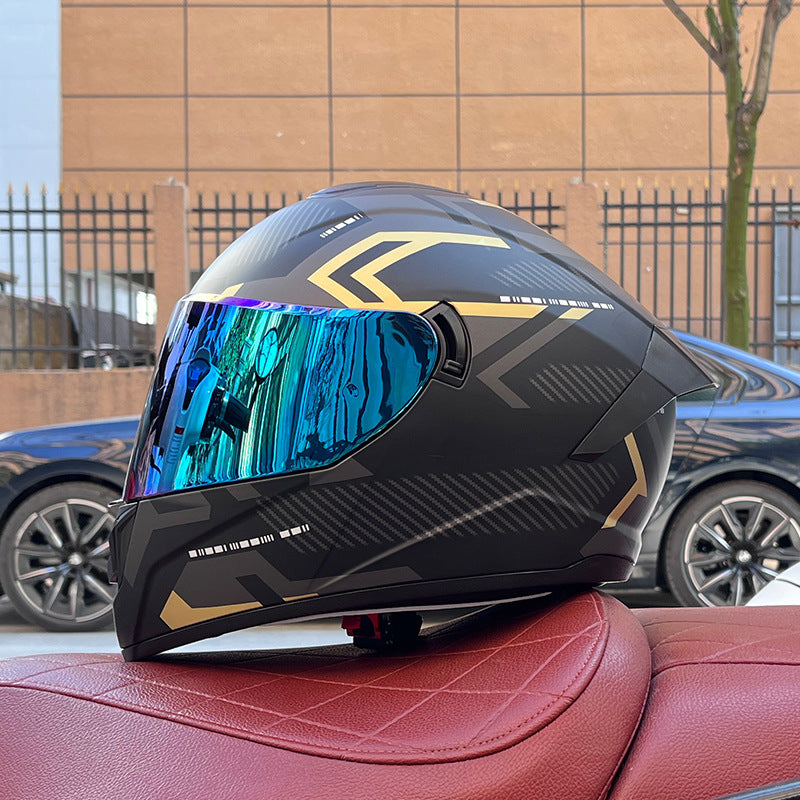 High-end sport-style full-face motorcycle helmet with dual visors-I159