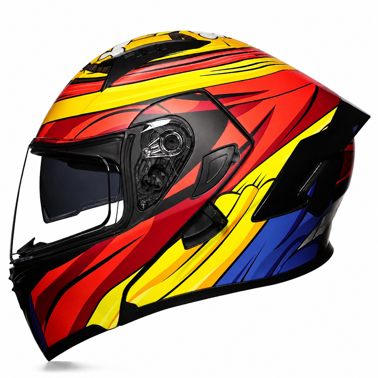 Vibrant Graffiti Dual-Visor Modular Motorcycle Helmet with Rear Spoiler-I154