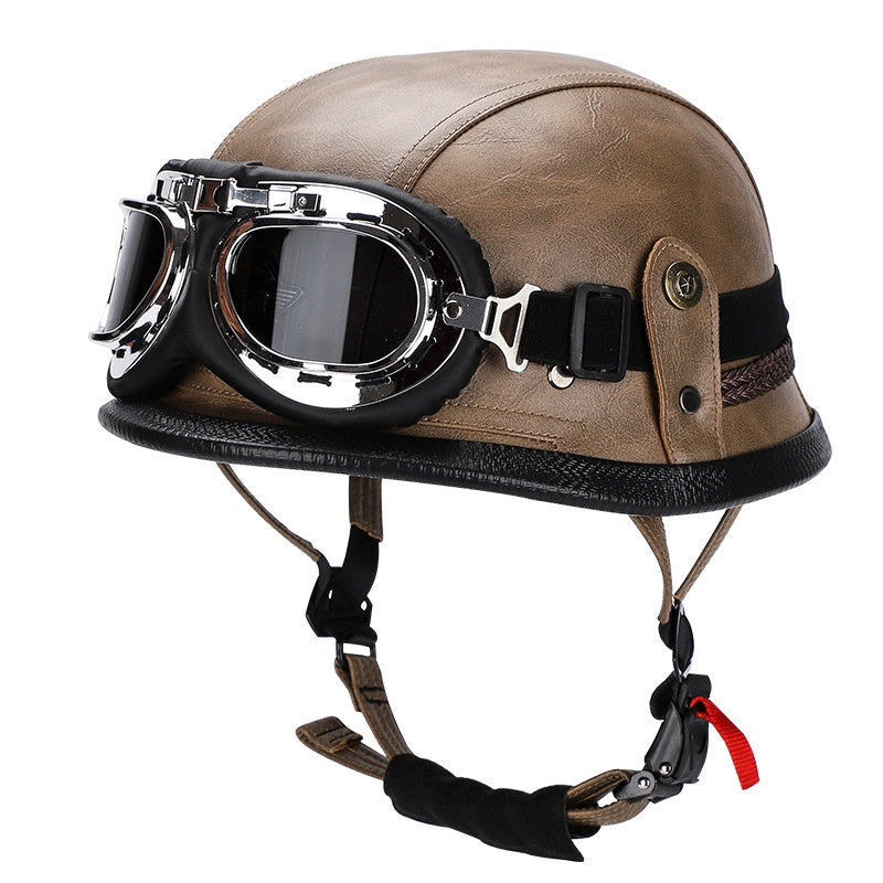 Retro leather cruiser motorcycle half helmet- I15