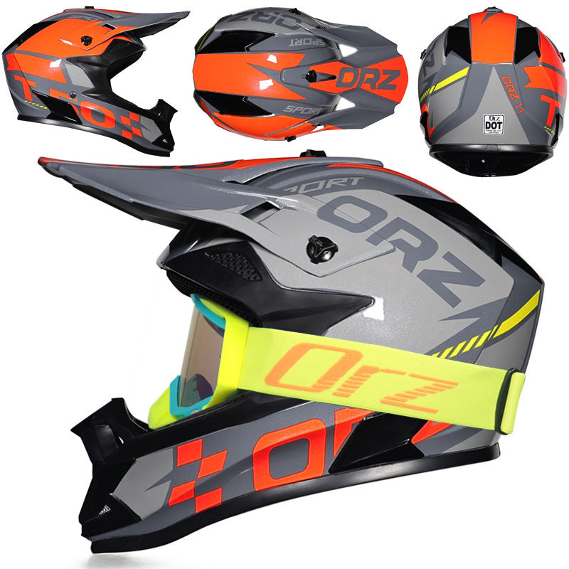 Motocross helmet with lake-blue goggle frame-I223