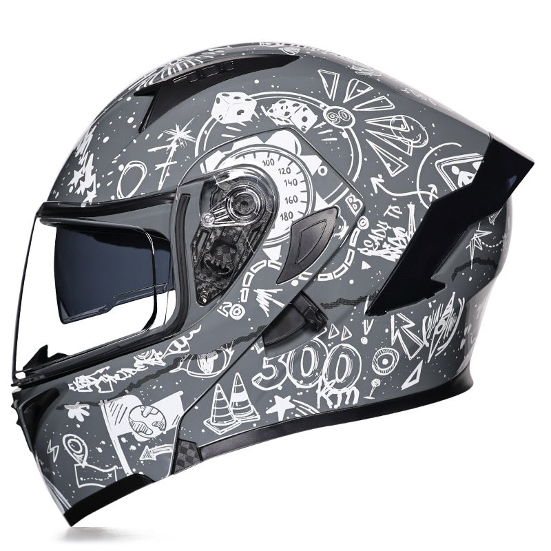 Motorcycle modular helmet with dual visors and a minimalist rear spoiler-I152