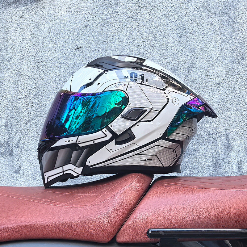Modular motorcycle helmet with dual visors and a colorful rear spoiler-I151