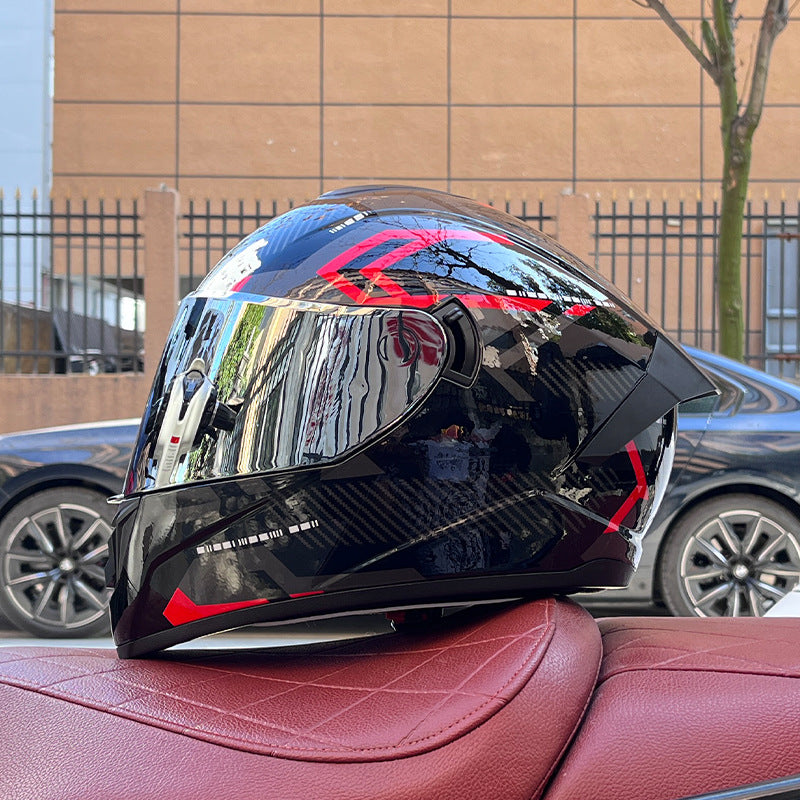 High-end sport-style full-face motorcycle helmet with dual visors-I159